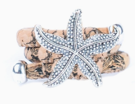 Natural Colored Cork Cord and Starfish Handmade Ring