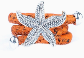Natural Colored Cork Cord and Starfish Handmade Ring