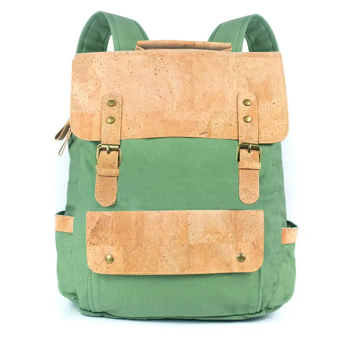 Front view – Green Natural Cork & Cotton Canvas Commuter Backpack Front View – 40×30×15 cm 
