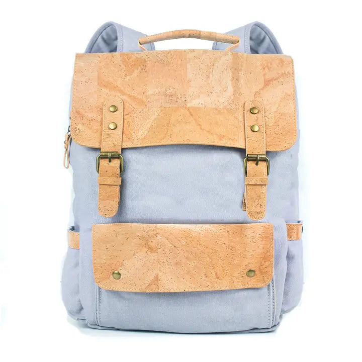 Front view - Grey Natural Cork & Cotton Canvas Commuter Backpack Front View - 40×30×15 cm
