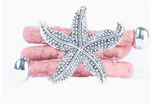 Natural Colored Cork Cord and Starfish Handmade Ring