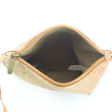 Natural Cork Patterned Double Zipper Crossbody Bag