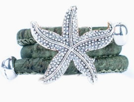 Natural Colored Cork Cord and Starfish Handmade Ring