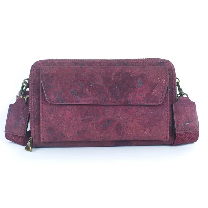 Red Front Pocket Cork Phone Wallet Front View