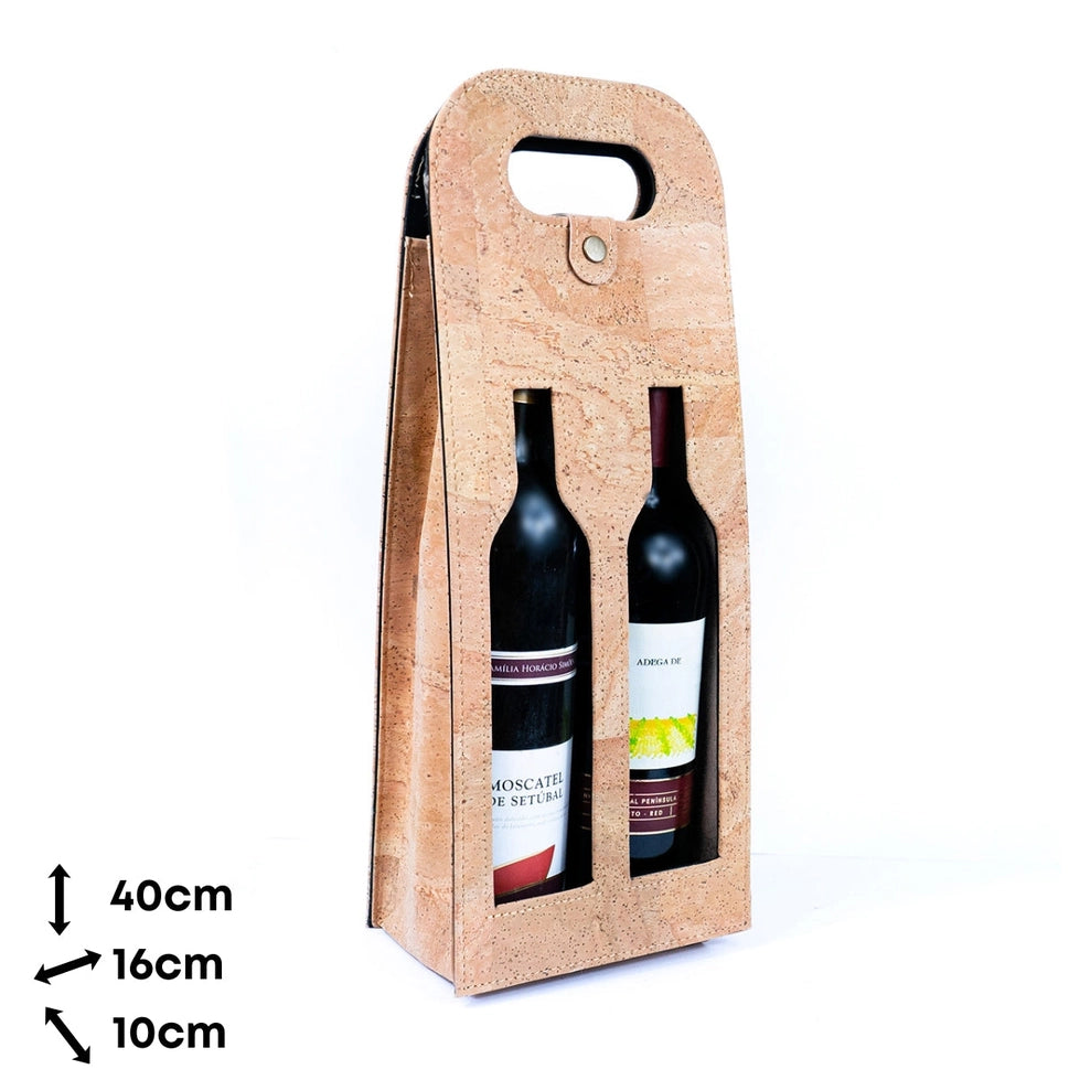 Dual-Bottle Bohemian Cork Wine Carrier and Gift Bag