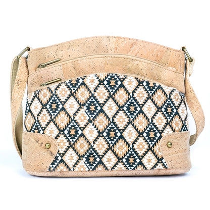 Three-Line Zipper Cork Crossbody Bag