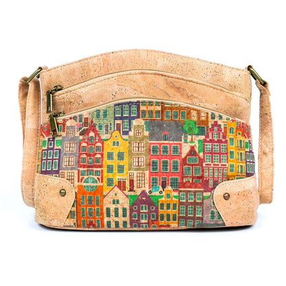 Three-Line Zipper Cork Crossbody Bag