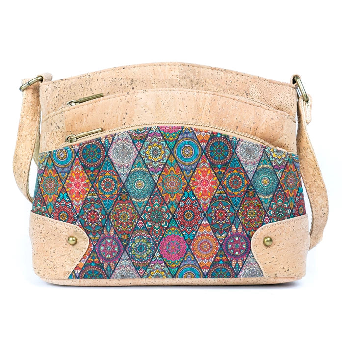 Three-Line Zipper Cork Crossbody Bag