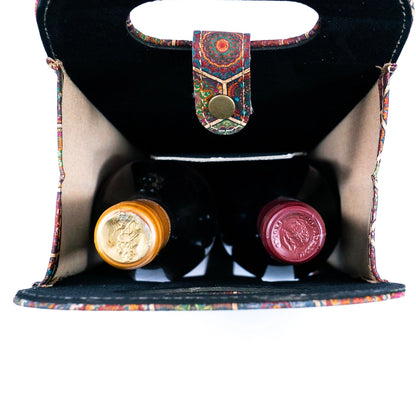 Dual-Bottle Bohemian Cork Wine Carrier and Gift Bag