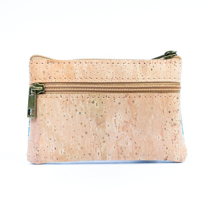 Chic Printed Cork Mini Wallet for Women with Dual Zip Compartments