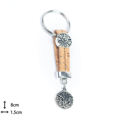 Cork and floral Pendant Handmade Keyring