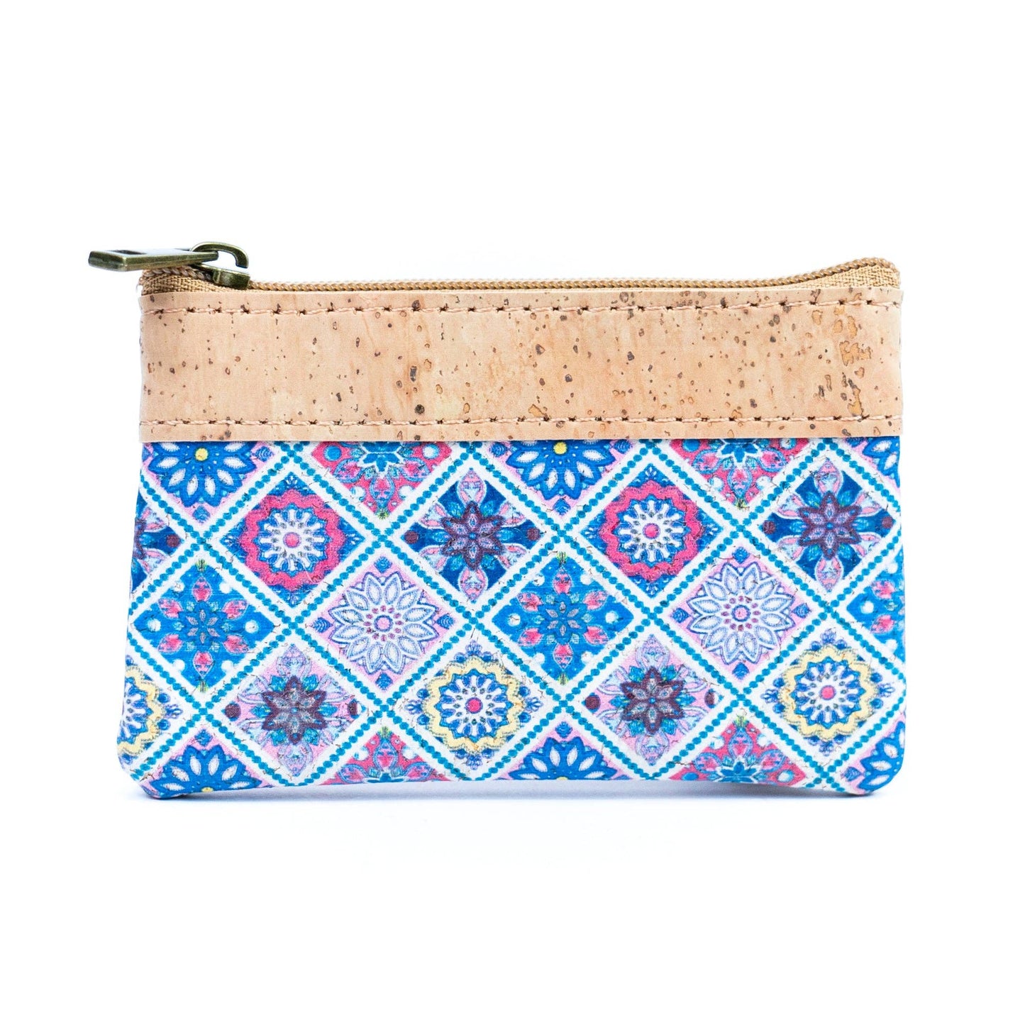 Chic Printed Cork Mini Wallet for Women with Dual Zip Compartments