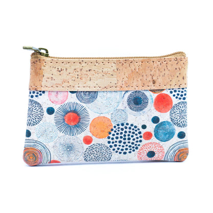 Chic Printed Cork Mini Wallet for Women with Dual Zip Compartments