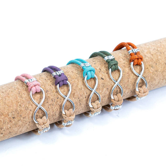 Handmade women's bracelet with coloured cork wire and alloy hardware Infinity Symbol