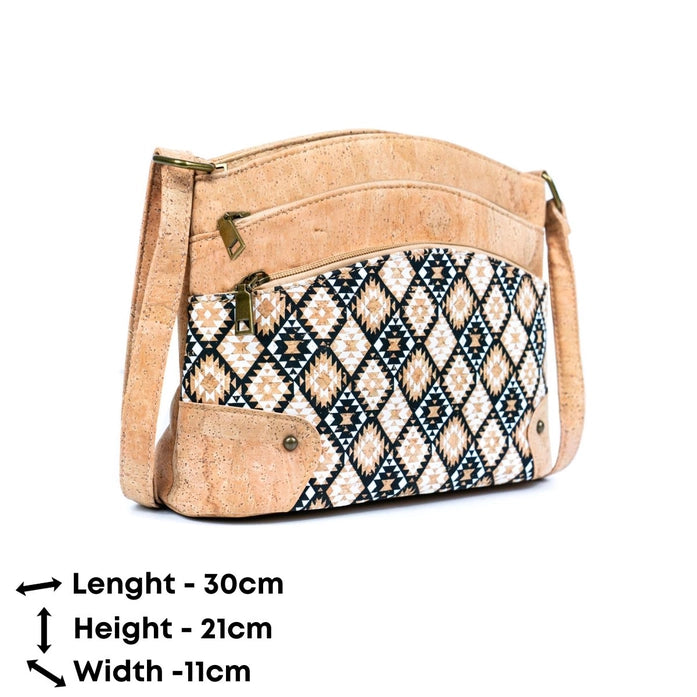 Three-Line Zipper Cork Crossbody Bag