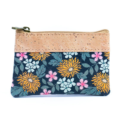 Chic Printed Cork Mini Wallet for Women with Dual Zip Compartments