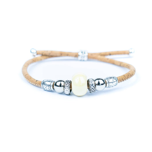 Handcrafted bracelet with natural cork thread and Colourful porcelain beads.