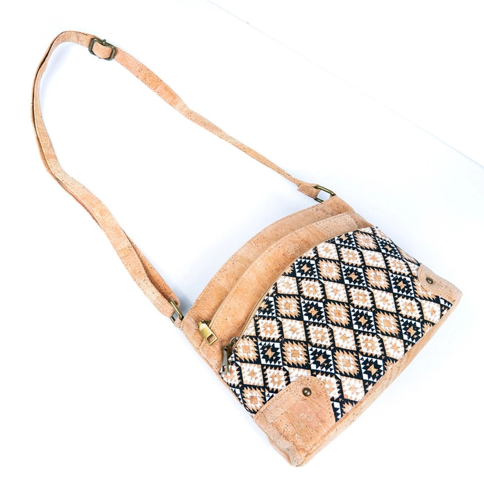 Three-Line Zipper Cork Crossbody Bag