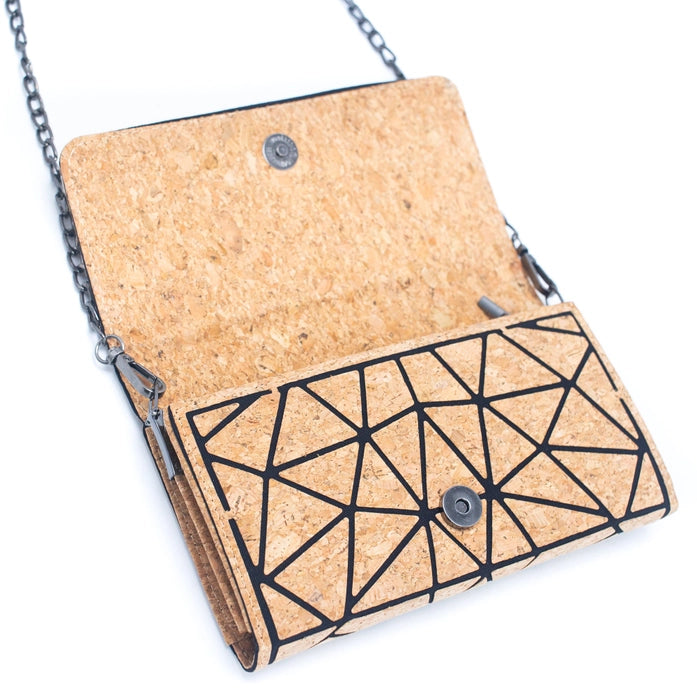 Geometric Pattern Natural Cork Chain Phone Wallet