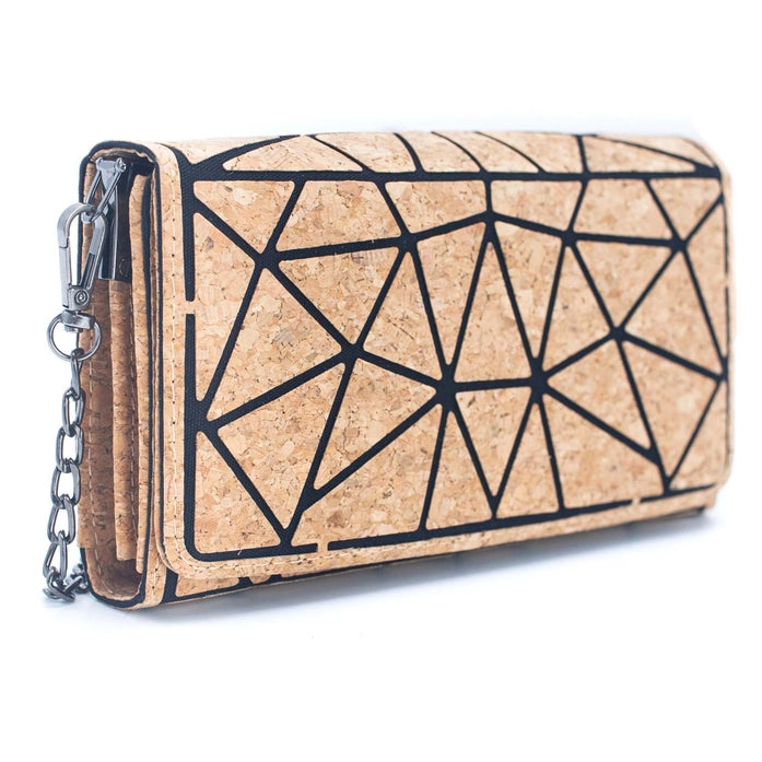 Geometric Pattern Natural Cork Chain Phone Wallet