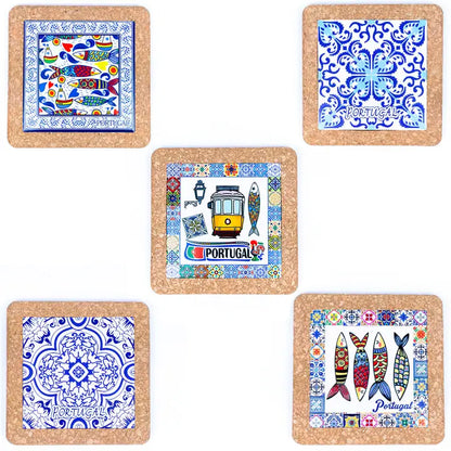 Coasters Cork-Backed Traditional Portuguese Ceramic Tile (5units)