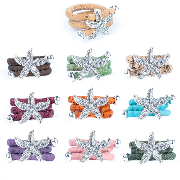 Natural Colored Cork Cord and Starfish Handmade Ring