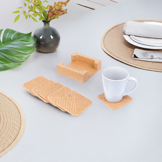 Natural Cork Coaster Set with Storage Tray