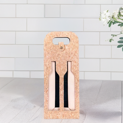 Dual-Bottle Bohemian Cork Wine Carrier and Gift Bag