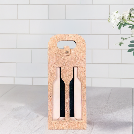 Dual-Bottle Bohemian Cork Wine Carrier and Gift Bag