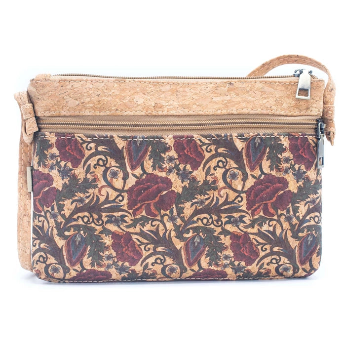 Front view – Structured Cork Crossbody Bag with Colourful Flower Pattern
