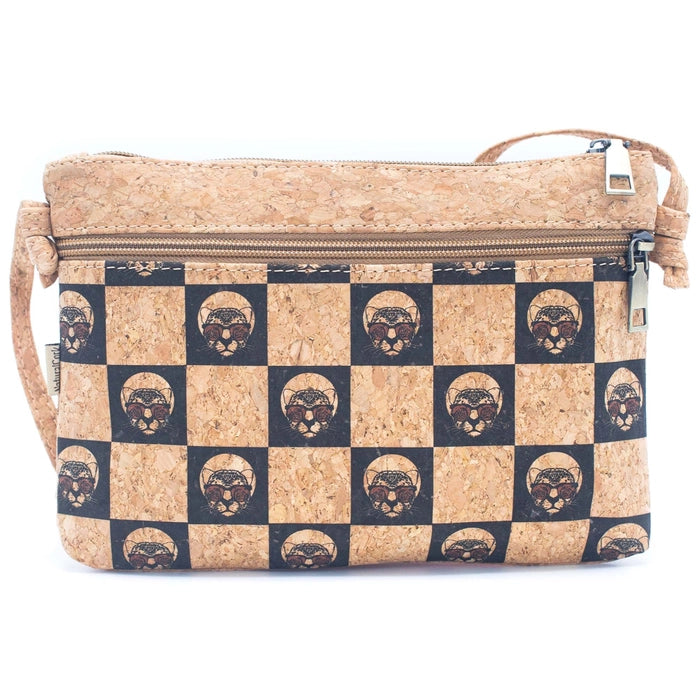 Front view – Structured Cork Crossbody Bag with Colourful Leopard Pattern